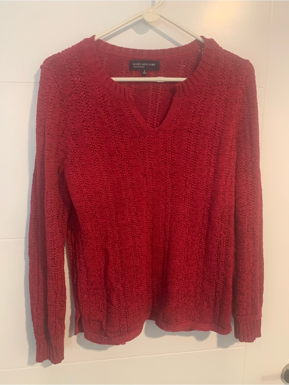 Jones New York Red V-Neck Cable Knit Sweater Paula